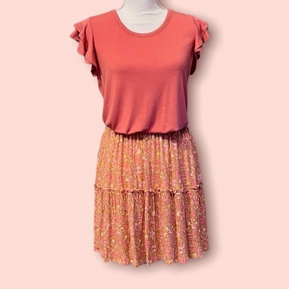 Pink Rose Boho Floral Mini Skirt in Coral Size S - Picture 2 of 7